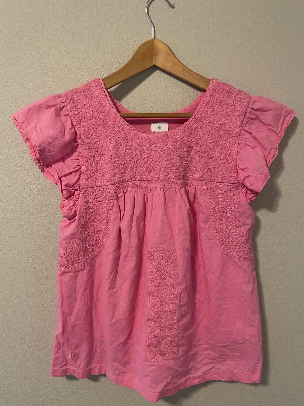 J. Marie top Womens Small Pink Embroidered Flutter Sleeve Fairy Boho FLAW